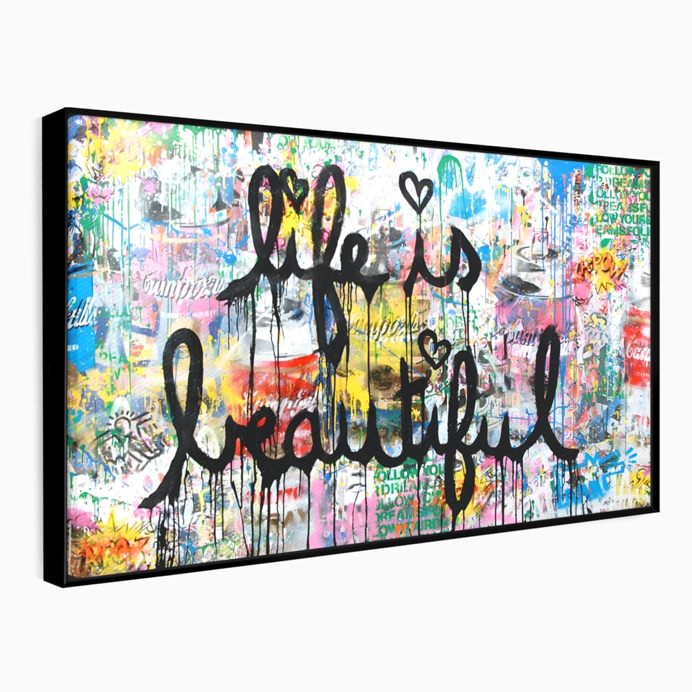 Tablou canvas cu tablou canvas cu graffiti motivational, in rama de aluminiu negru