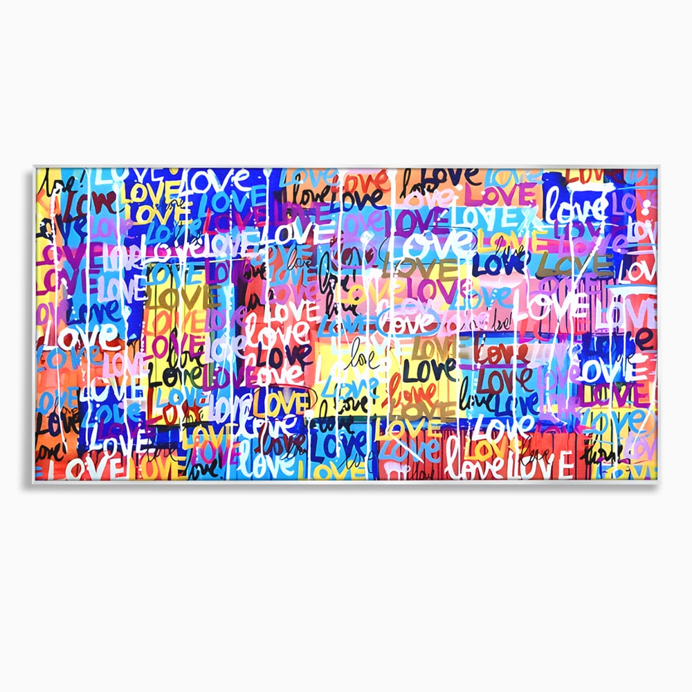 Tablou canvas cu tablou canvas cu graffiti colorat si cuvantul love, in rama de aluminiu argintiu