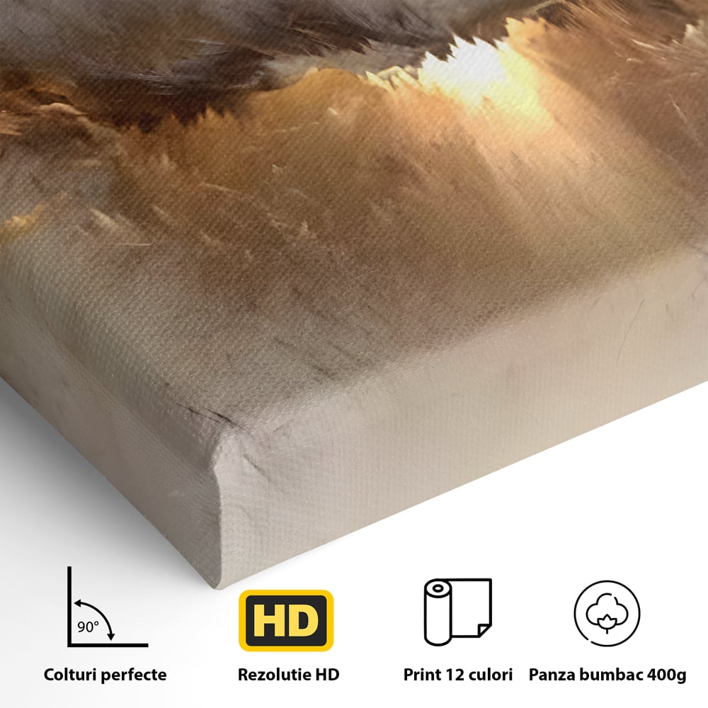Detaliu al suprafetei: tablou canvas cu peisaj abstract luminos, fara rama, pe sasiu de lemn
