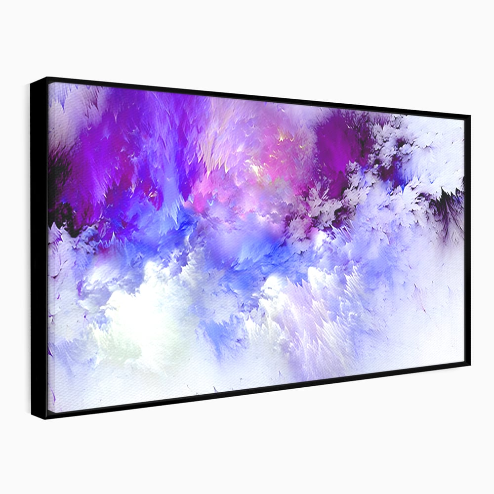 Tablou canvas cu pictura abstracta cu nori mov si albastri, in rama de aluminiu negru