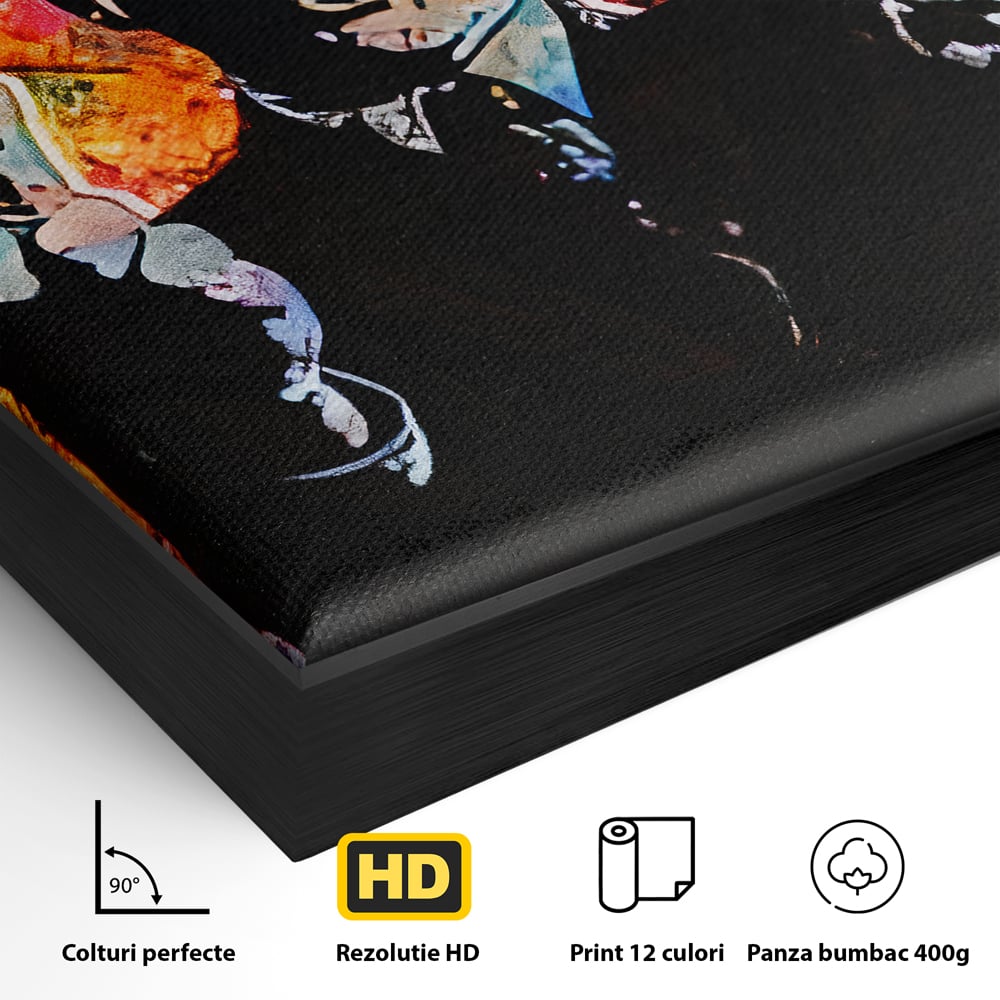 Detaliu al suprafetei: tablou canvas cu leonardo dicaprio pop art, in rama de aluminiu negru