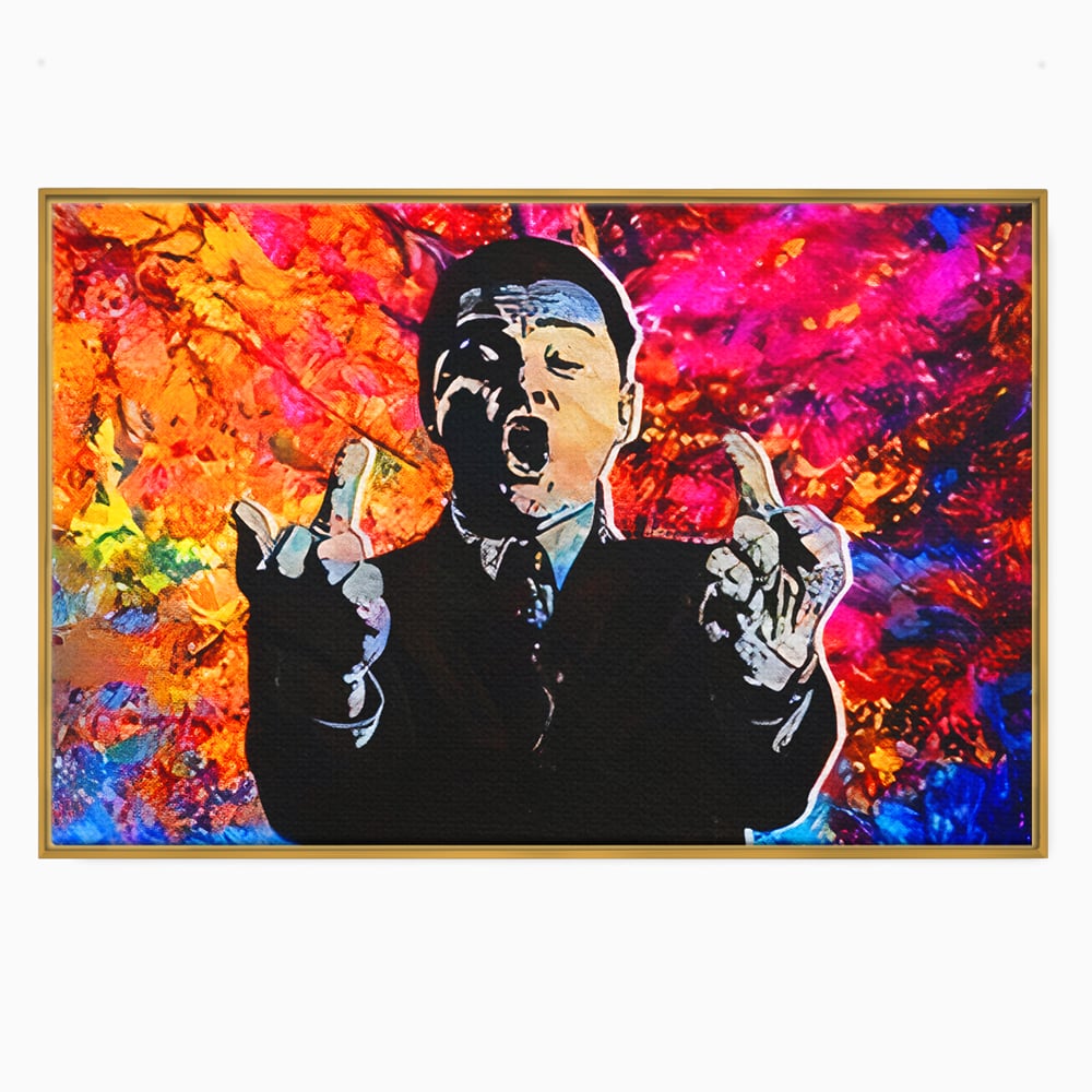 Tablou canvas cu tablou canvas cu leonardo dicaprio pop art, in rama de aluminiu auriu