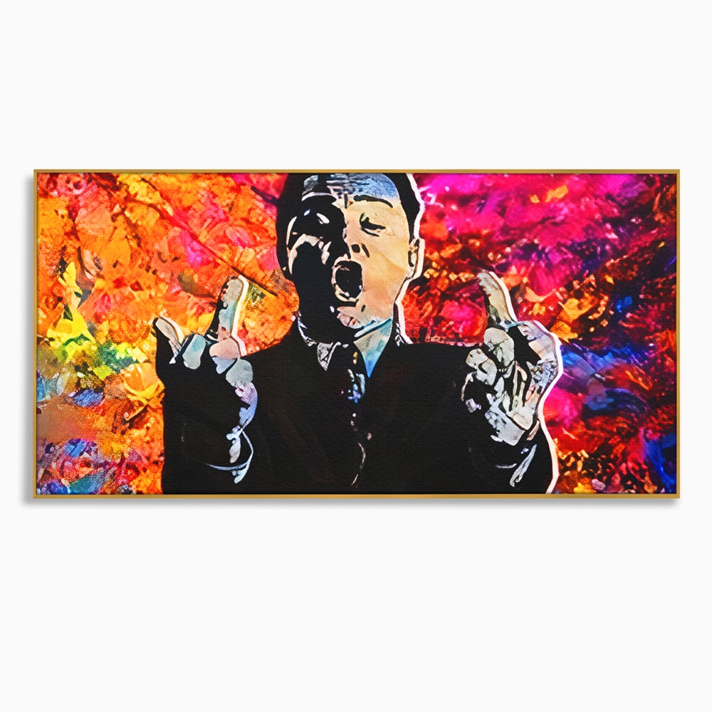 Tablou canvas cu tablou canvas cu leonardo dicaprio pop art, in rama de aluminiu auriu