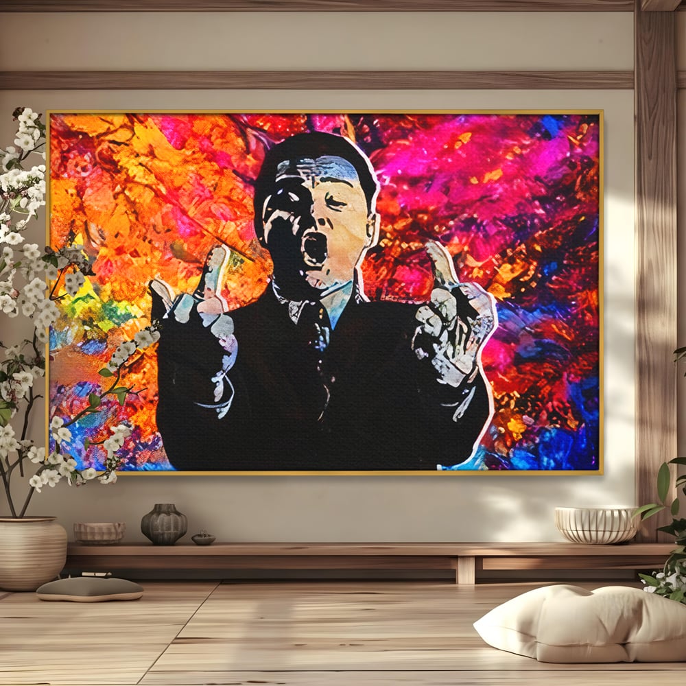Tablou canvas cu tablou canvas cu leonardo dicaprio pop art, in rama de aluminiu auriu