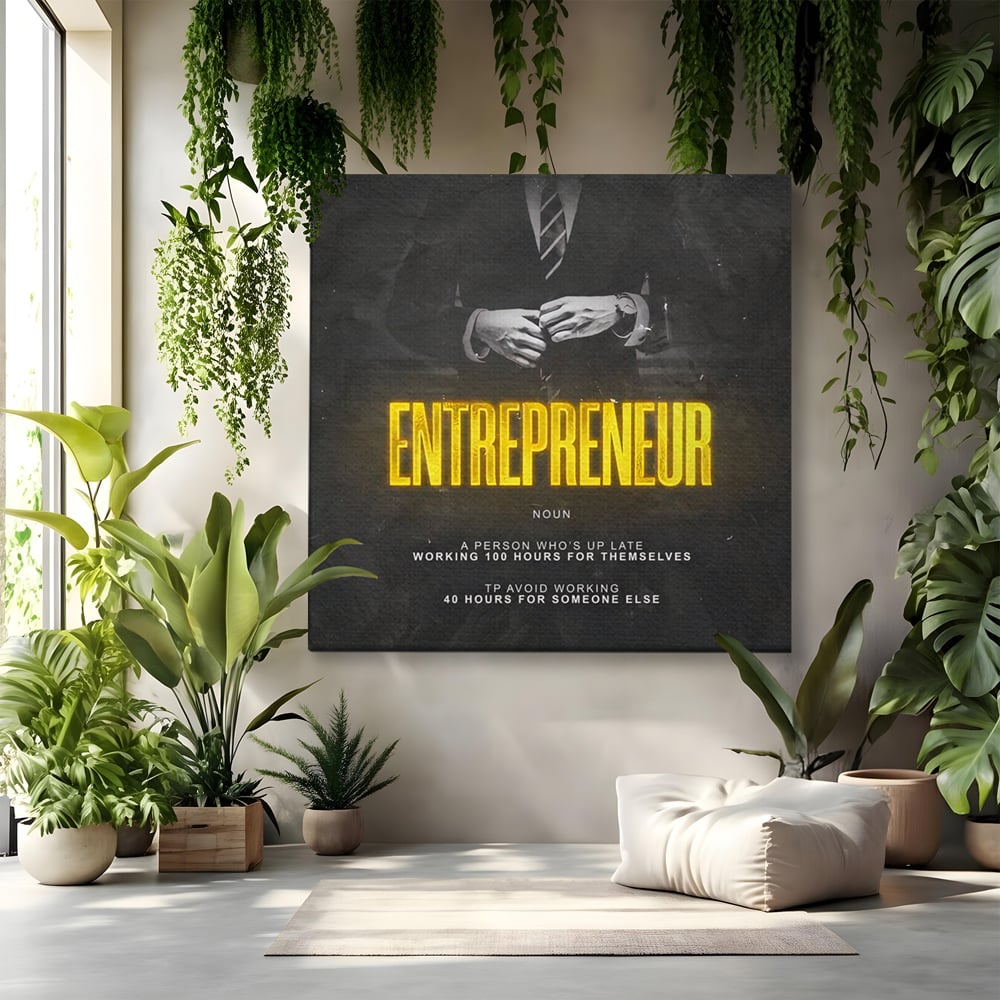 Tablou canvas cu ilustratie motivationala cu text si costum, fara rama, pe sasiu de lemn