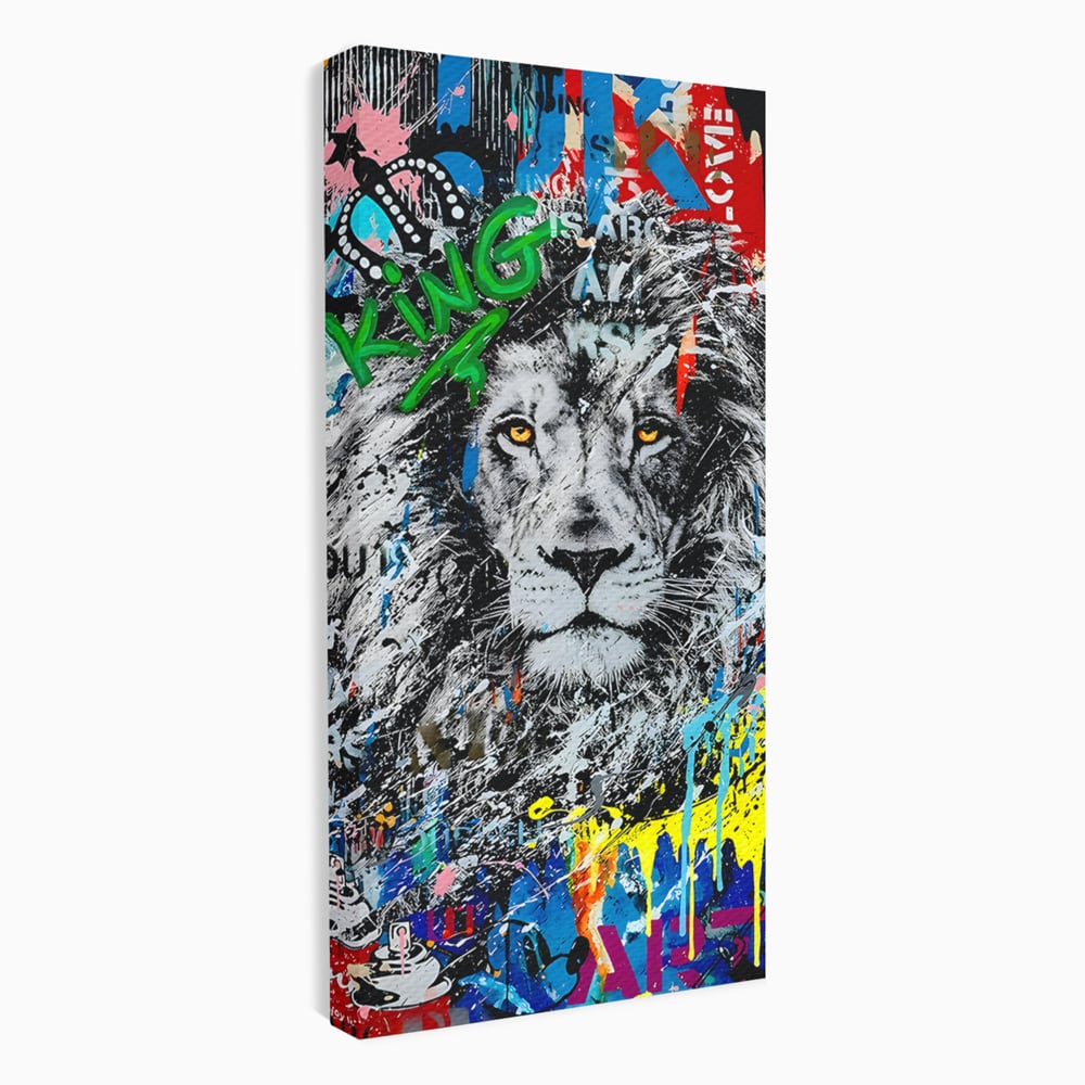 Tablou canvas cu tablou canvas cu leu graffiti, fara rama, pe sasiu de lemn