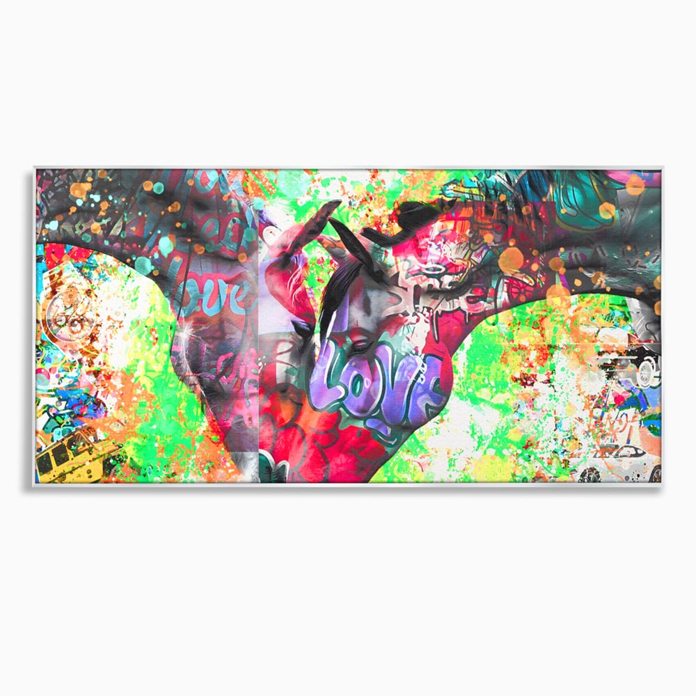 Tablou canvas cu tablou canvas cu doi cai si graffiti colorat, in rama de aluminiu argintiu