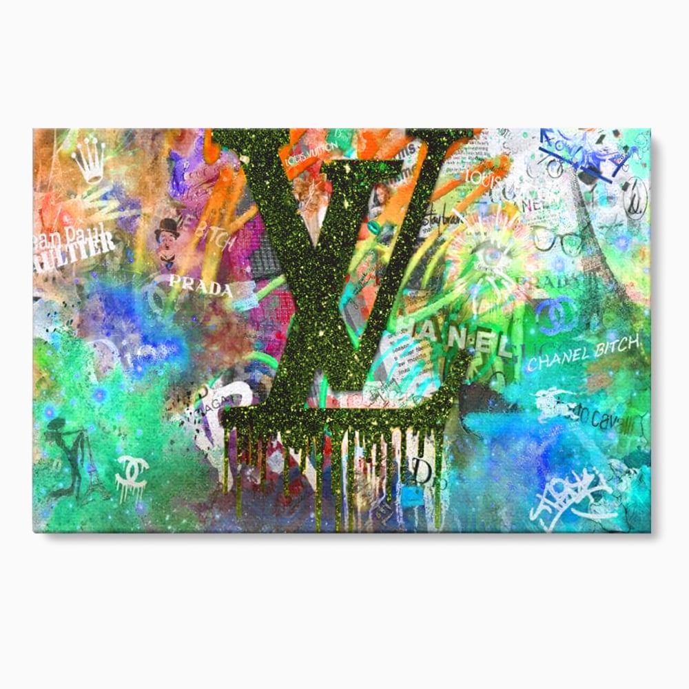 Tablou canvas cu tablou canvas cu monograma si graffiti, fara rama, pe sasiu de lemn