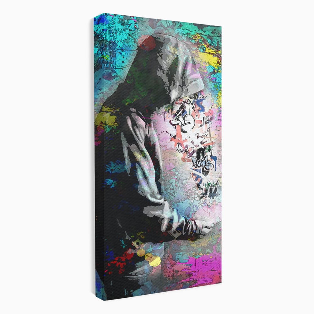 Tablou canvas cu tablou canvas cu baiat in hanorac, fara rama, pe sasiu de lemn