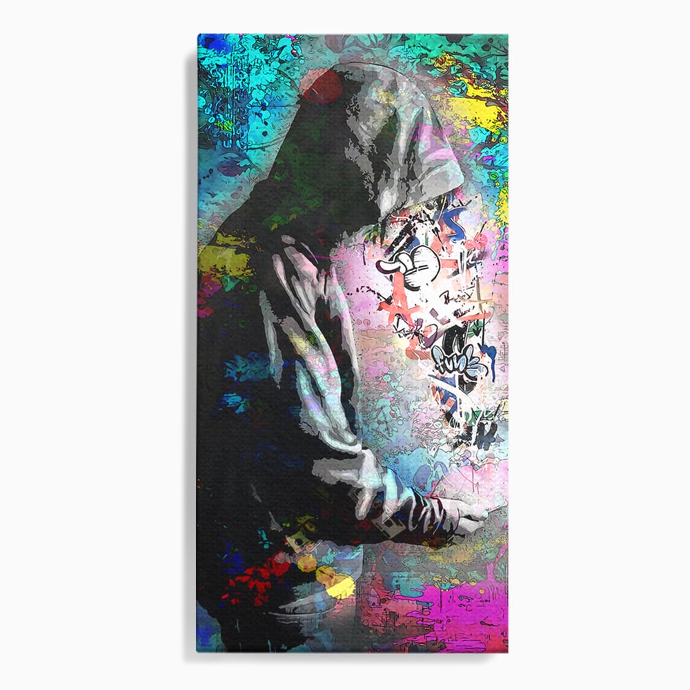 Tablou canvas cu tablou canvas cu baiat in hanorac, fara rama, pe sasiu de lemn