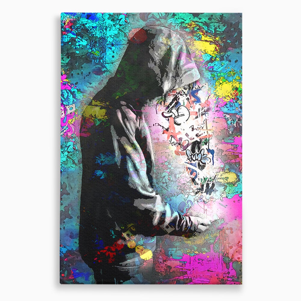 Tablou canvas cu tablou canvas cu baiat in hanorac, fara rama, pe sasiu de lemn
