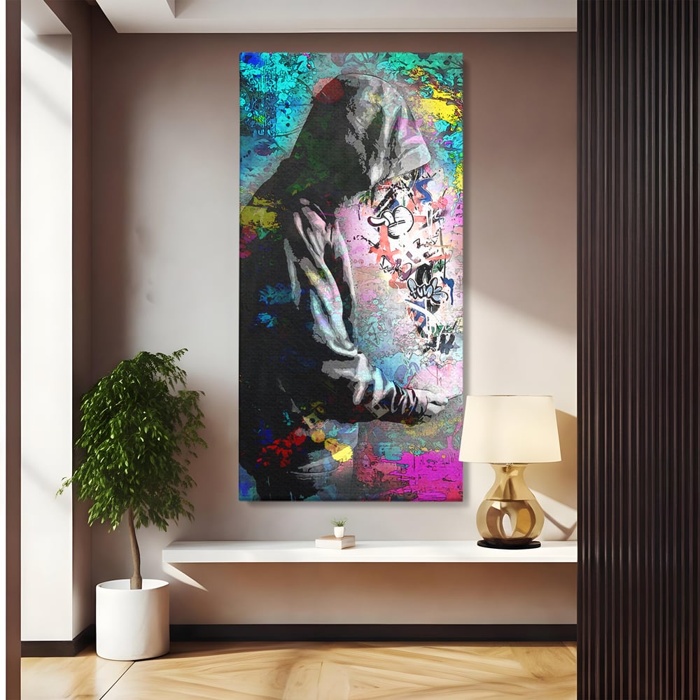 Tablou canvas cu tablou canvas cu baiat in hanorac, fara rama, pe sasiu de lemn