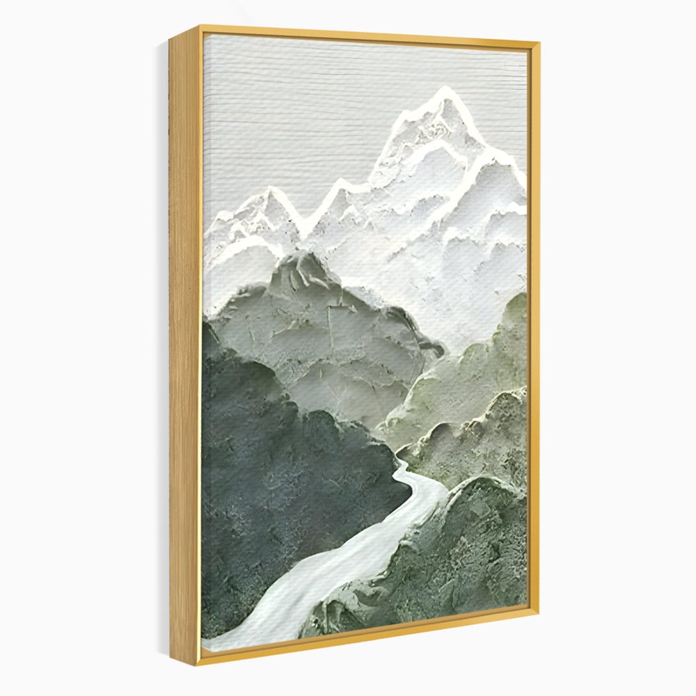 Tablou canvas cu tablou canvas cu munti in relief, in rama de aluminiu auriu