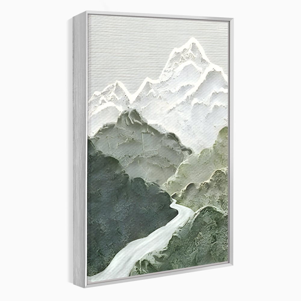Tablou canvas cu tablou canvas cu munti in relief, in rama de aluminiu argintiu