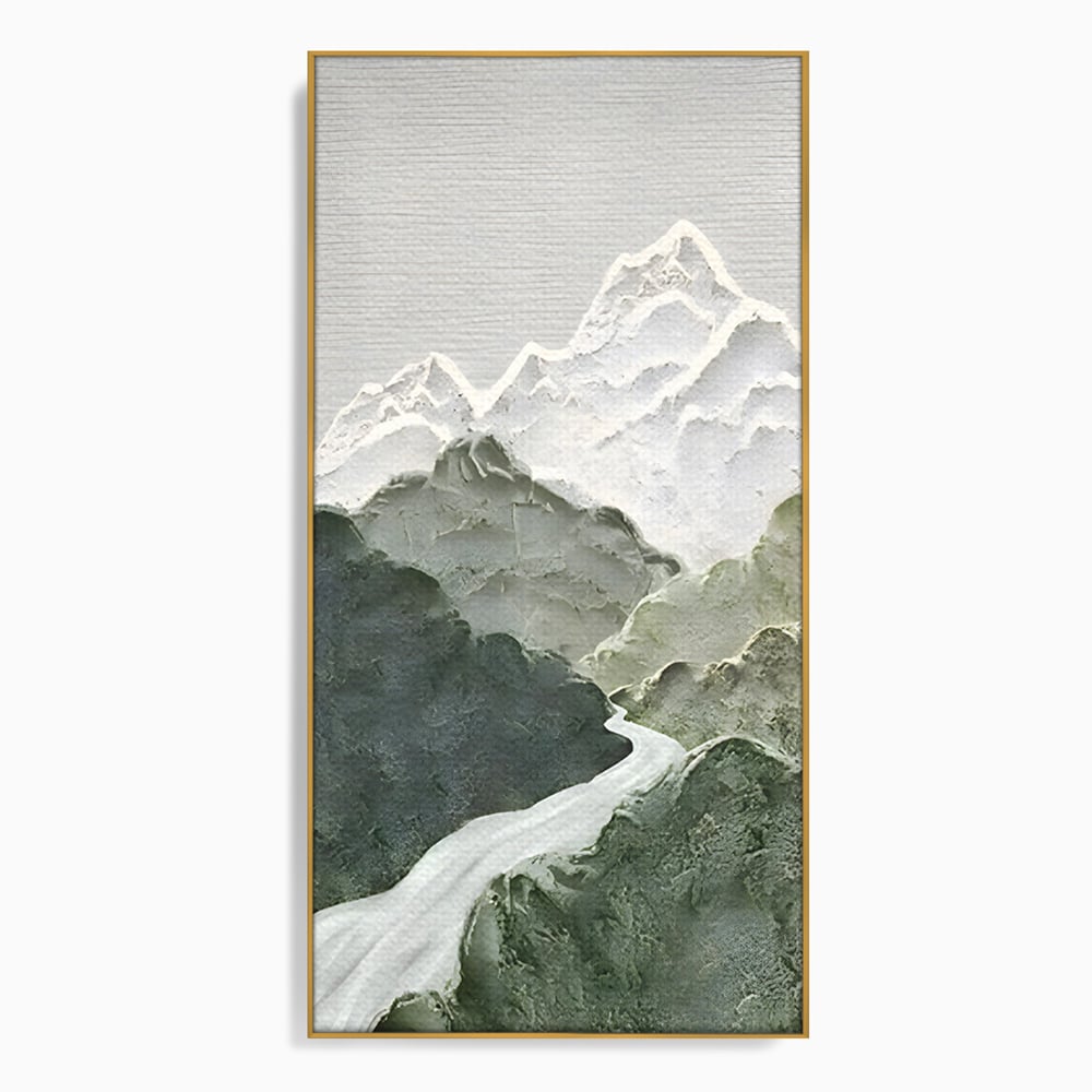 Tablou canvas cu tablou canvas cu munti in relief, in rama de aluminiu auriu