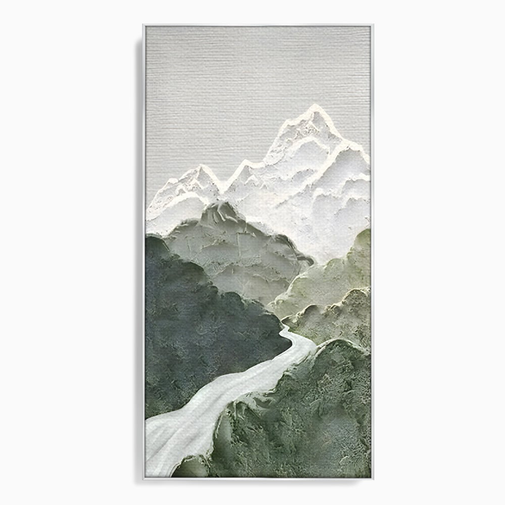 Tablou canvas cu tablou canvas cu munti in relief, in rama de aluminiu argintiu
