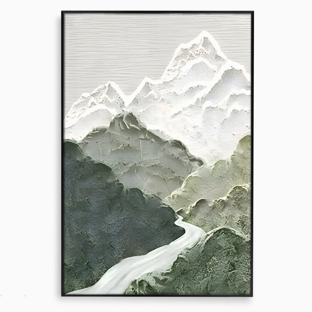 Tablou canvas cu tablou canvas cu munti in relief, in rama de aluminiu negru
