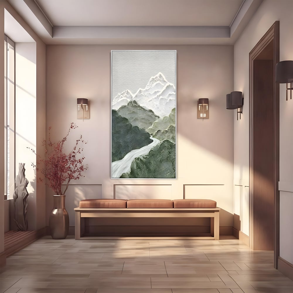 Tablou canvas cu tablou canvas cu munti in relief, in rama de aluminiu argintiu