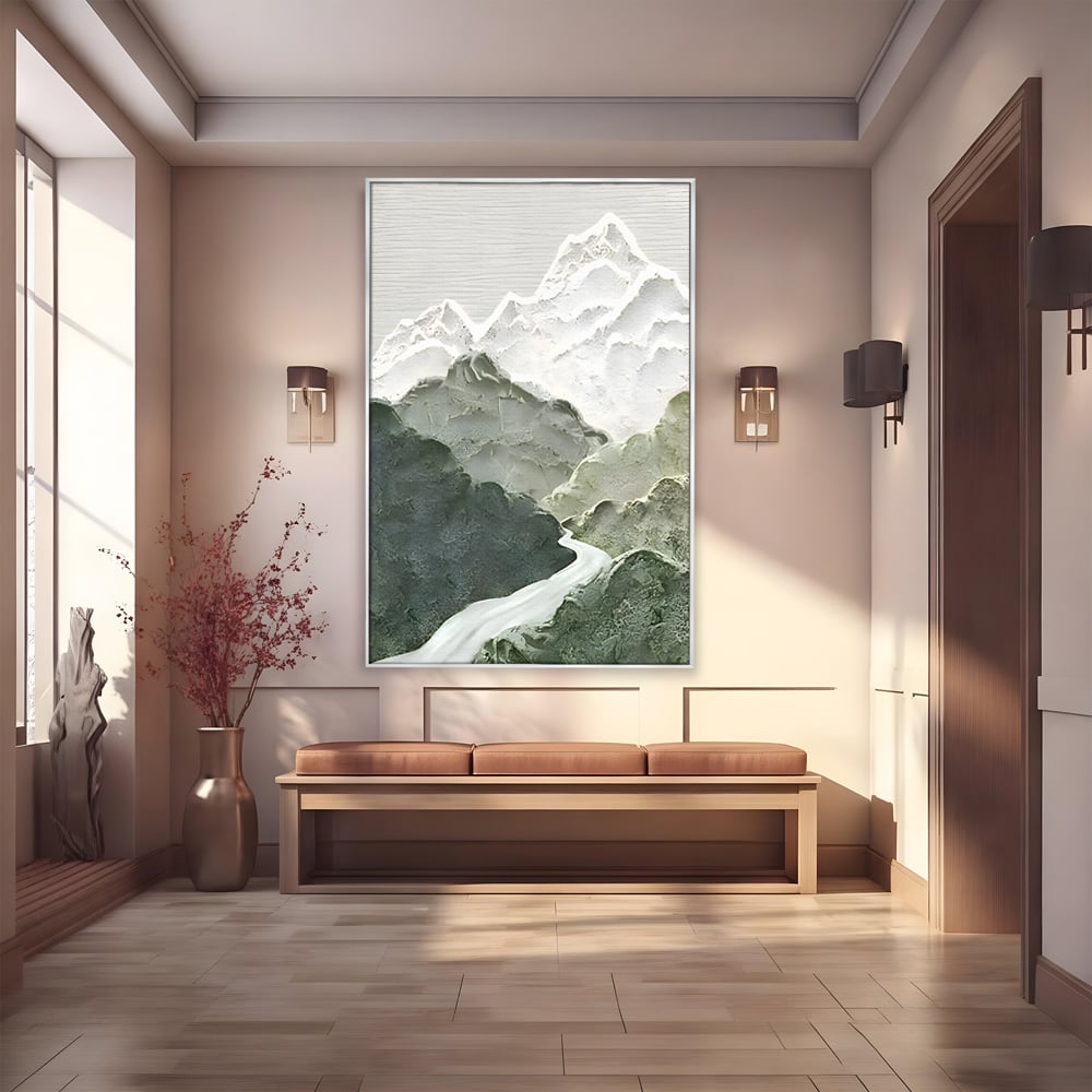 Tablou canvas cu tablou canvas cu munti in relief, in rama de aluminiu argintiu