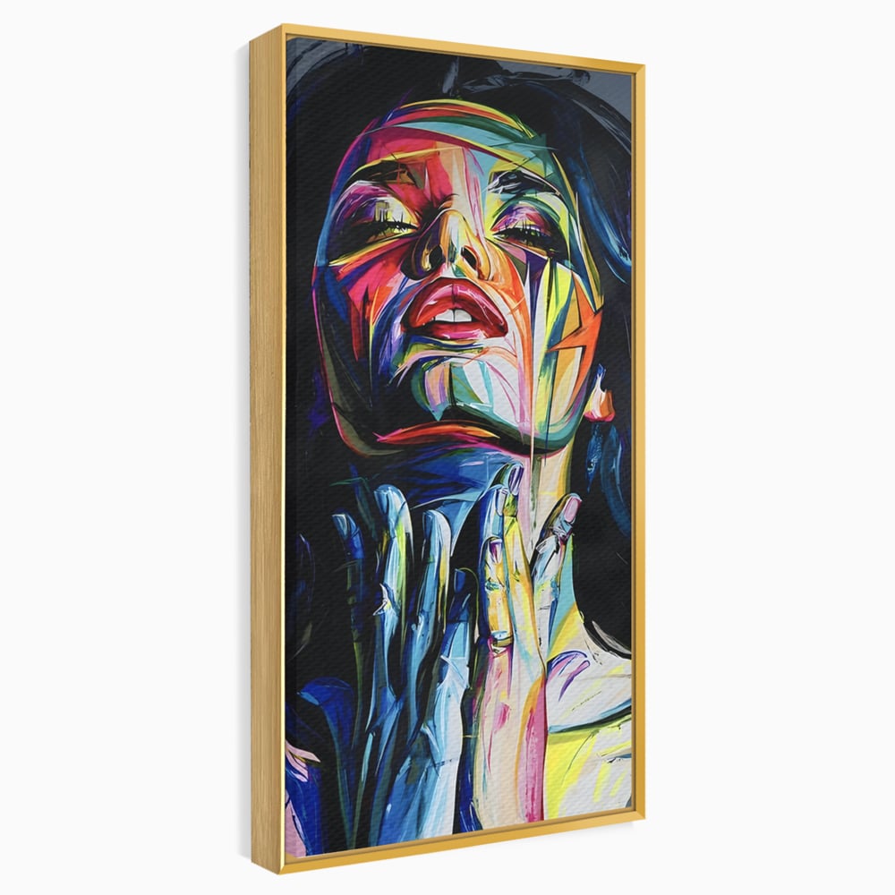 Tablou canvas cu tablou canvas cu femeie stilizata, in rama de aluminiu auriu