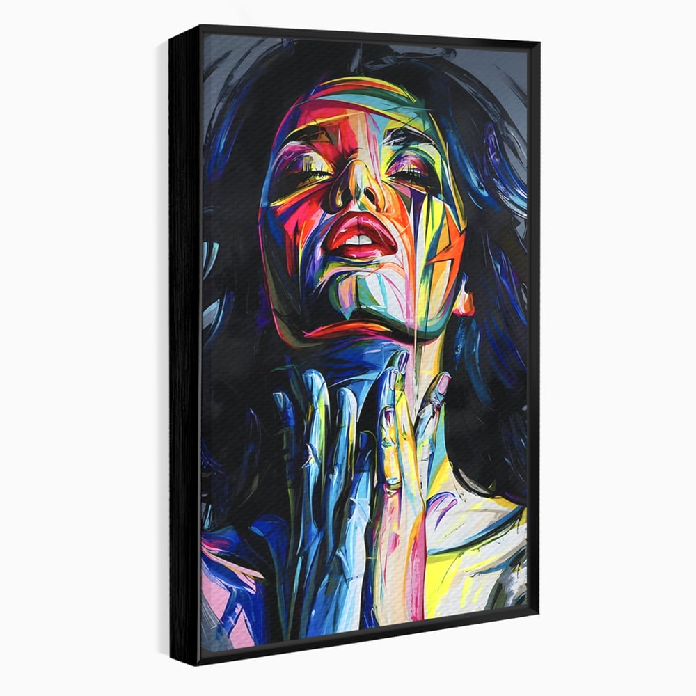 Tablou canvas cu tablou canvas cu femeie stilizata, in rama de aluminiu negru