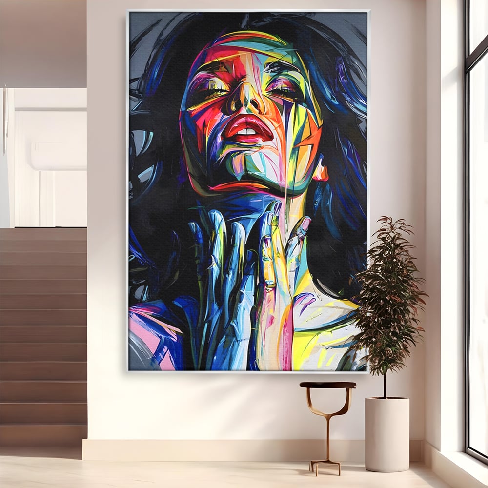 Tablou canvas cu tablou canvas cu femeie stilizata, in rama de aluminiu argintiu