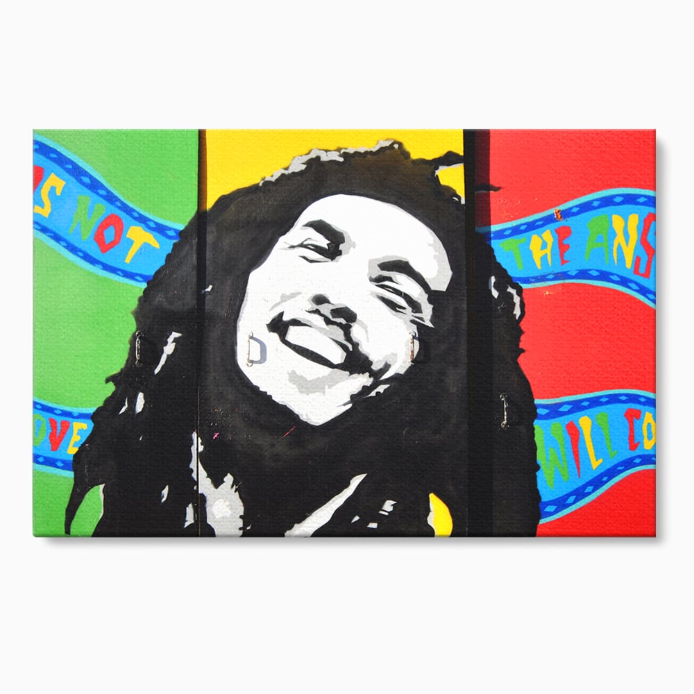 Tablou canvas cu tablou pictat cu portretul lui bob marley, fara rama, pe sasiu de lemn