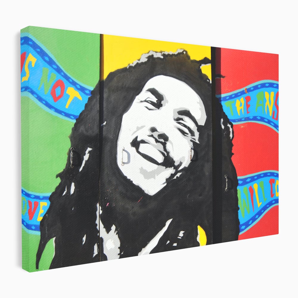 Tablou canvas cu tablou pictat cu portretul lui bob marley, fara rama, pe sasiu de lemn