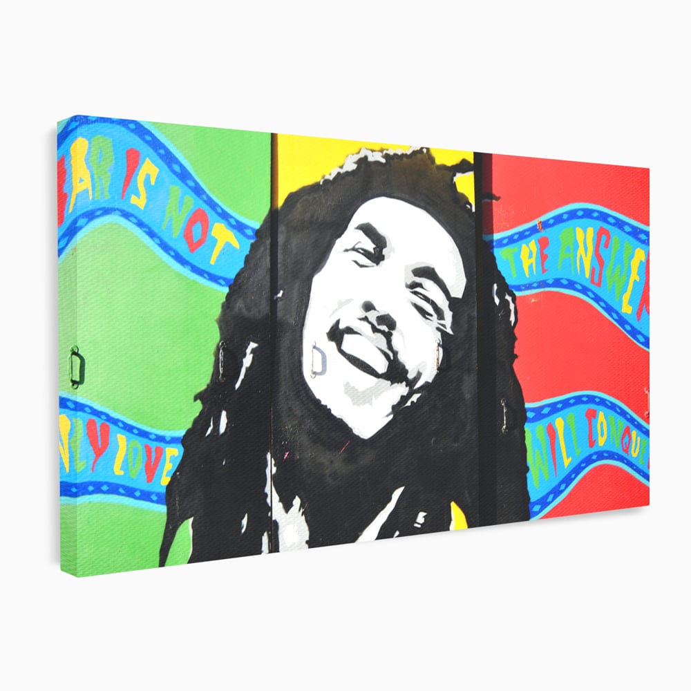 Tablou canvas cu tablou pictat cu portretul lui bob marley, fara rama, pe sasiu de lemn