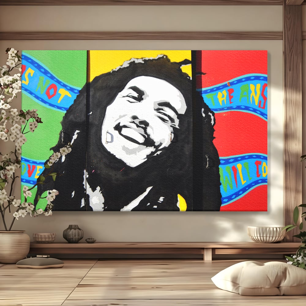 Tablou canvas cu tablou pictat cu portretul lui bob marley, fara rama, pe sasiu de lemn