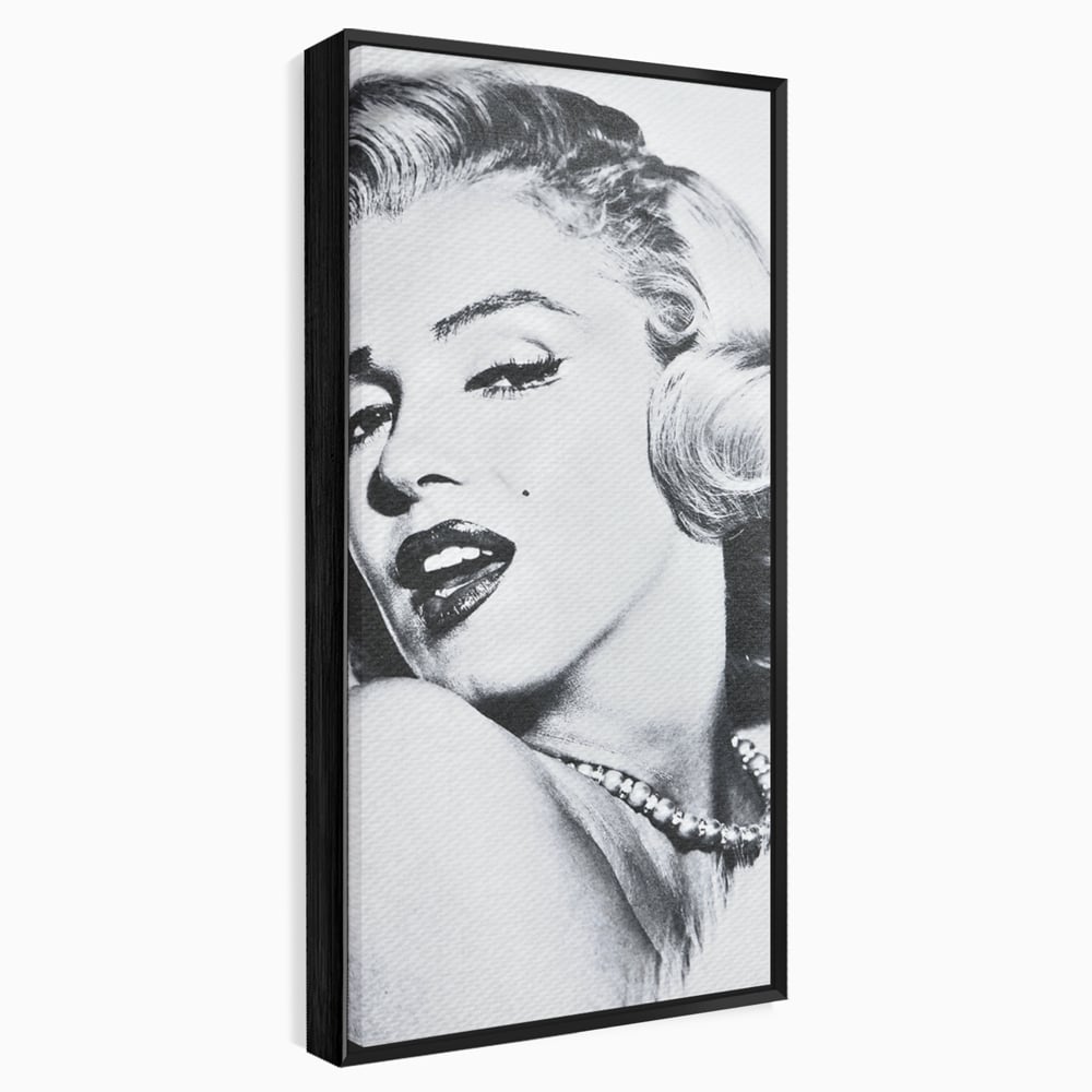 Tablou canvas cu tablou canvas cu marilyn monroe alb negru, in rama de aluminiu negru