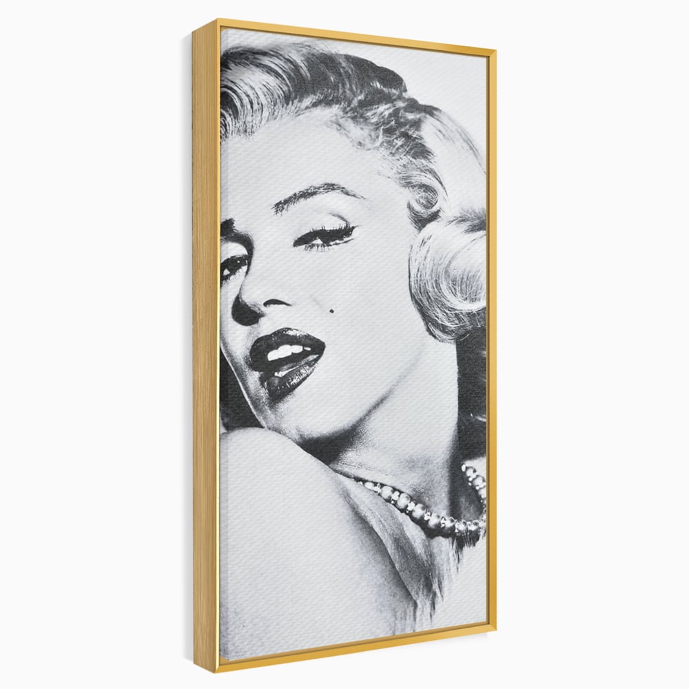 Tablou canvas cu tablou canvas cu marilyn monroe alb negru, in rama de aluminiu auriu