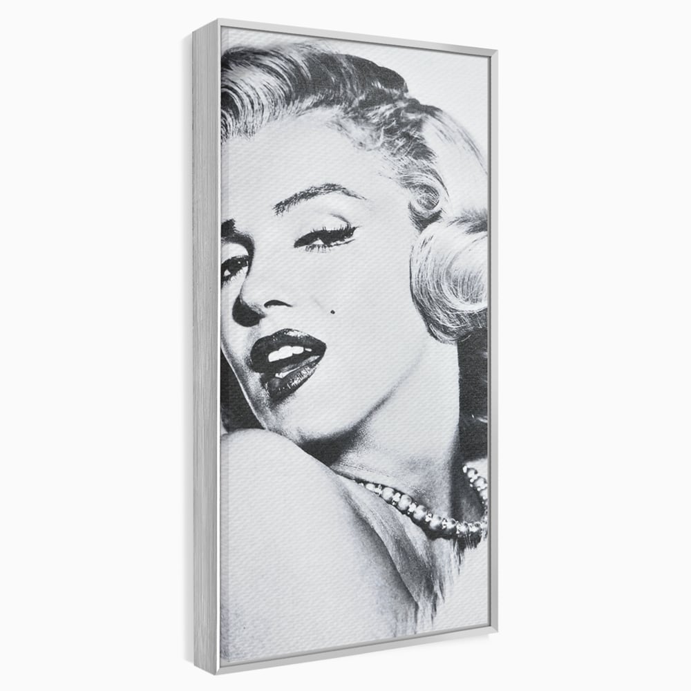 Tablou canvas cu tablou canvas cu marilyn monroe alb negru, in rama de aluminiu argintiu