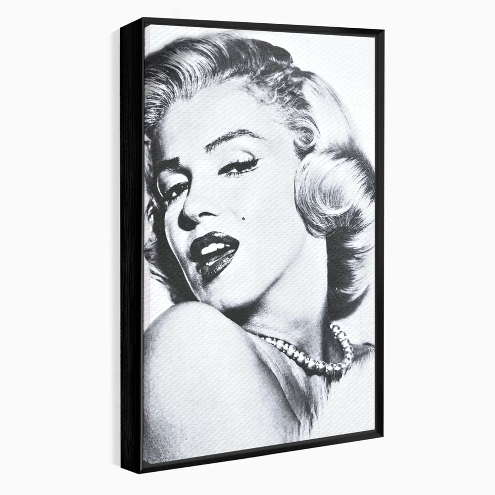 Tablou canvas cu tablou canvas cu marilyn monroe alb negru, in rama de aluminiu negru