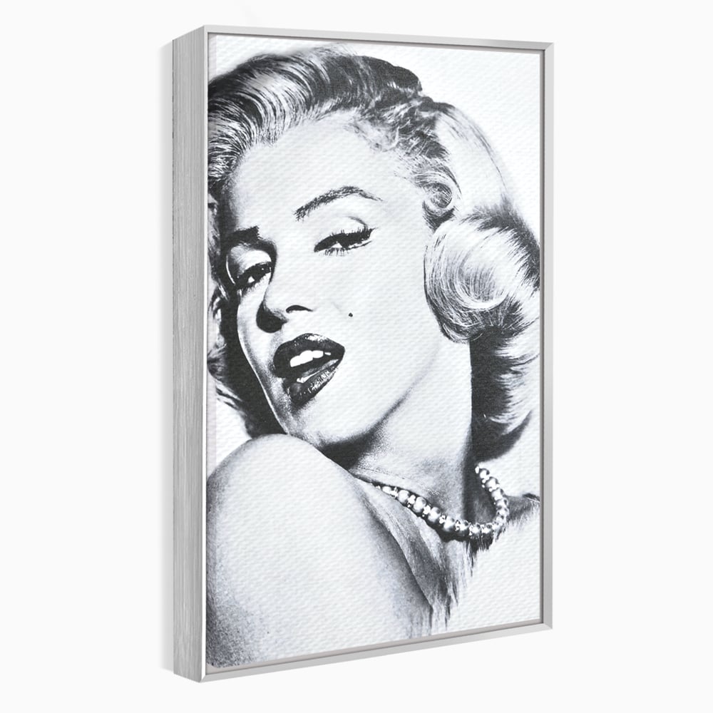 Tablou canvas cu tablou canvas cu marilyn monroe alb negru, in rama de aluminiu argintiu