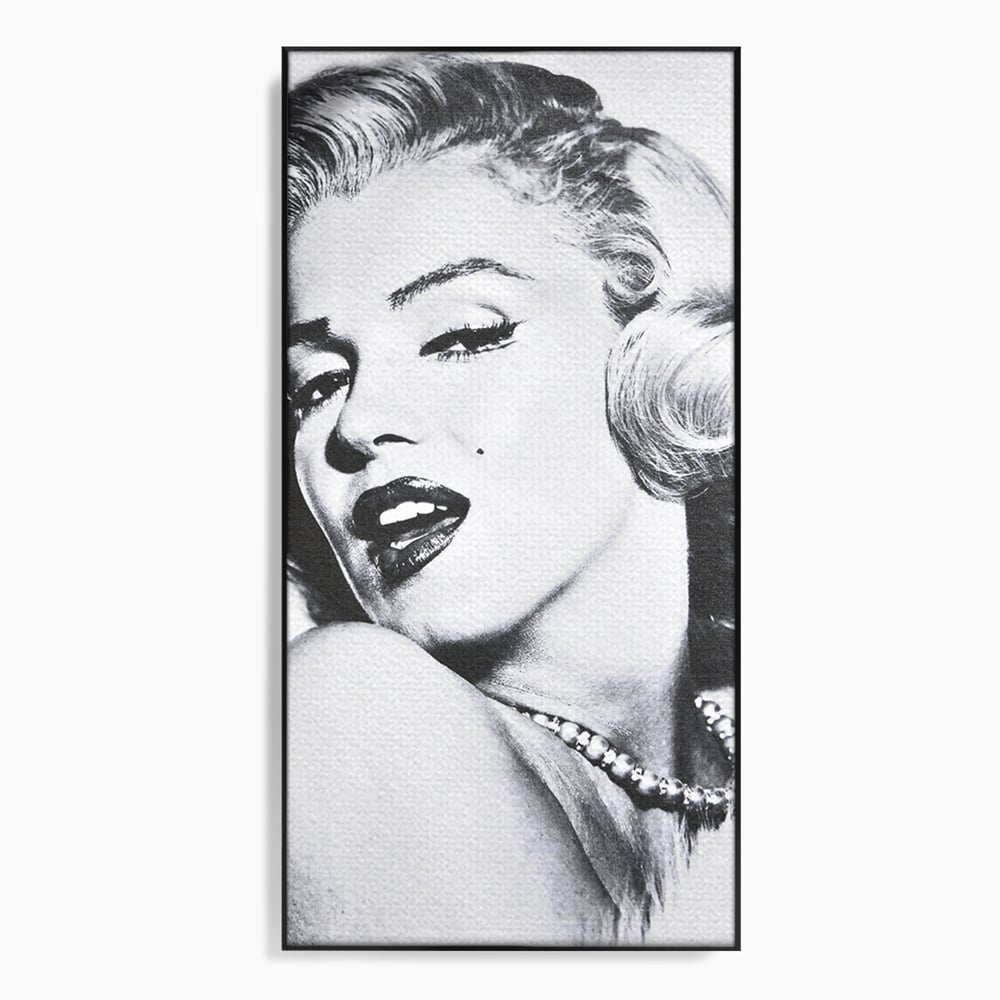Tablou canvas cu tablou canvas cu marilyn monroe alb negru, in rama de aluminiu negru