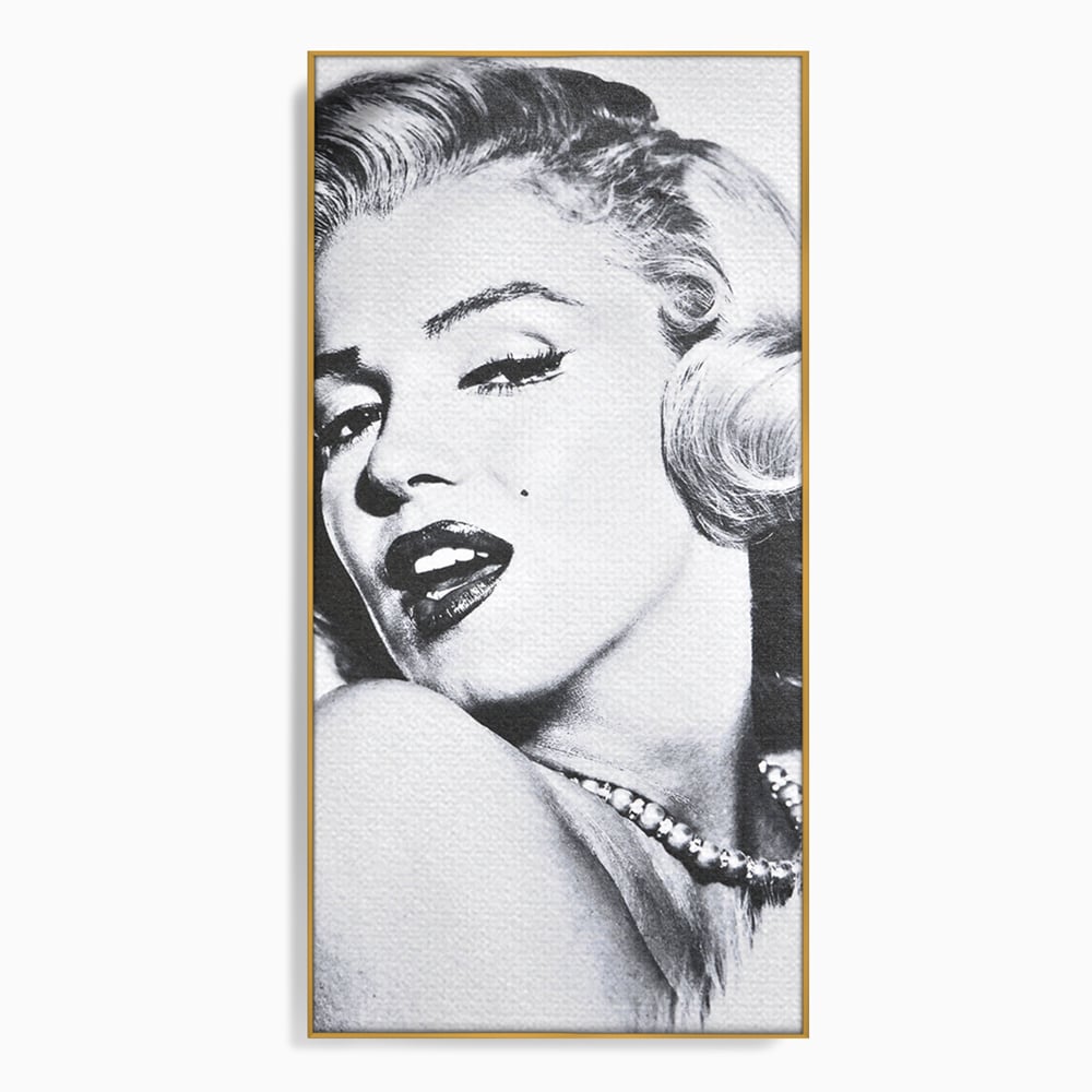 Tablou canvas cu tablou canvas cu marilyn monroe alb negru, in rama de aluminiu auriu