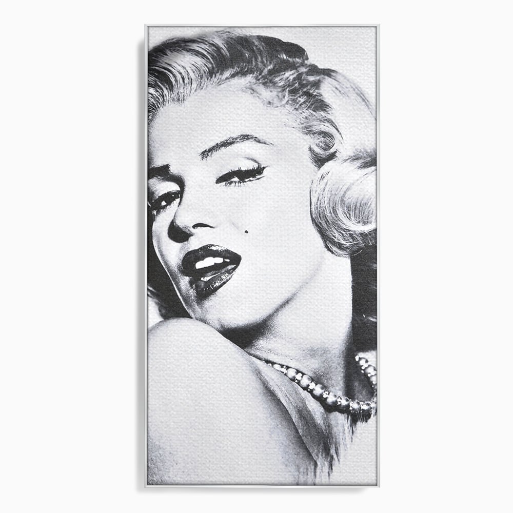 Tablou canvas cu tablou canvas cu marilyn monroe alb negru, in rama de aluminiu argintiu