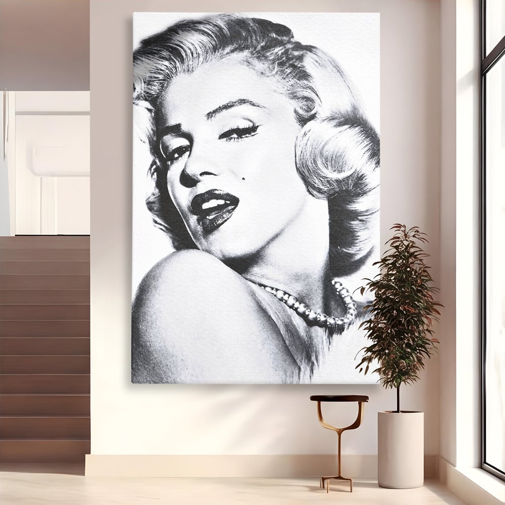 Tablou canvas cu tablou canvas cu marilyn monroe alb negru, fara rama, pe sasiu de lemn
