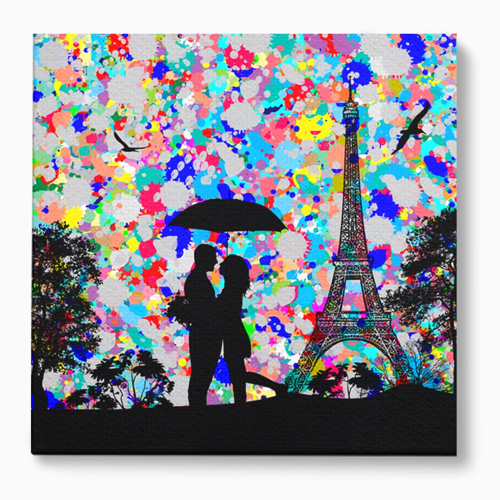 Tablou canvas cu tablou canvas cu indragostiti la paris, fara rama, pe sasiu de lemn