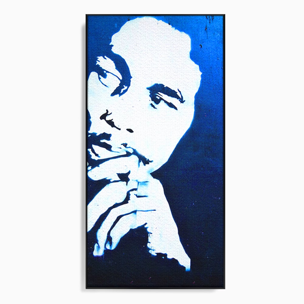 Tablou canvas cu tablou canvas cu portretul stilizat al lui bob marley, in rama de aluminiu negru