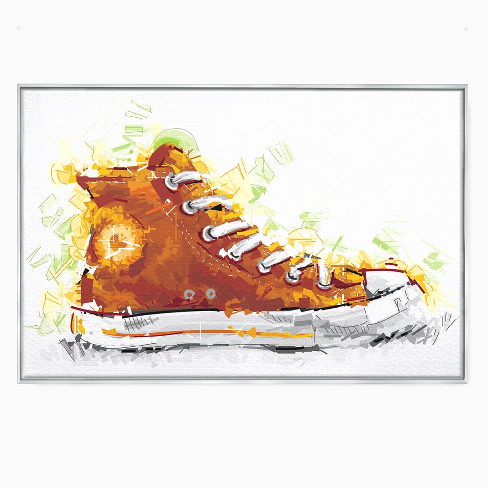 Tablou canvas cu tablou canvas cu tenisi portocalii, in rama de aluminiu argintiu