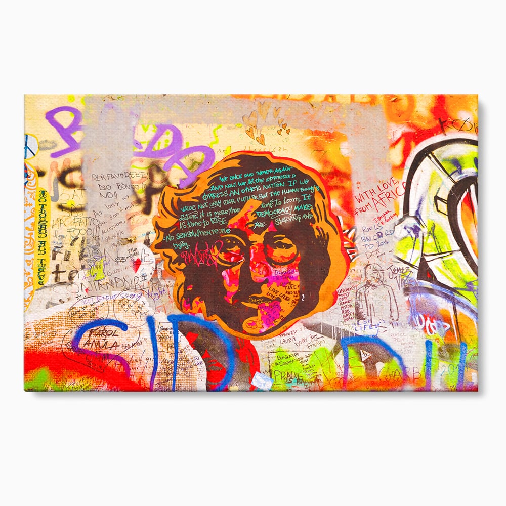 Tablou canvas cu tablou canvas cu john lennon si graffiti, fara rama, pe sasiu de lemn