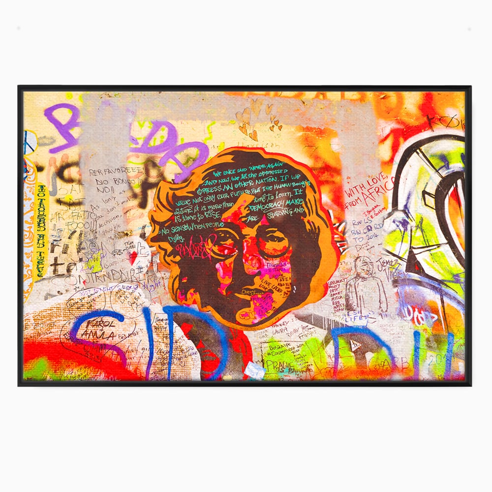Tablou canvas cu tablou canvas cu john lennon si graffiti, in rama de aluminiu negru