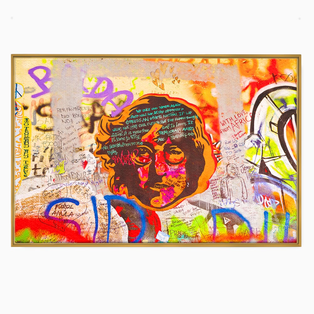 Tablou canvas cu tablou canvas cu john lennon si graffiti, in rama de aluminiu auriu