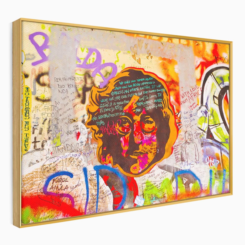 Tablou canvas cu tablou canvas cu john lennon si graffiti, in rama de aluminiu auriu
