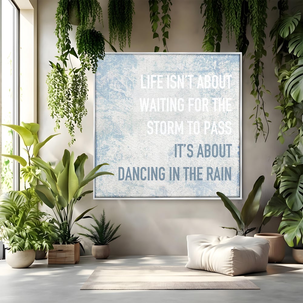 Tablou canvas cu tablou canvas cu mesaj motivational albastru, in rama de aluminiu argintiu