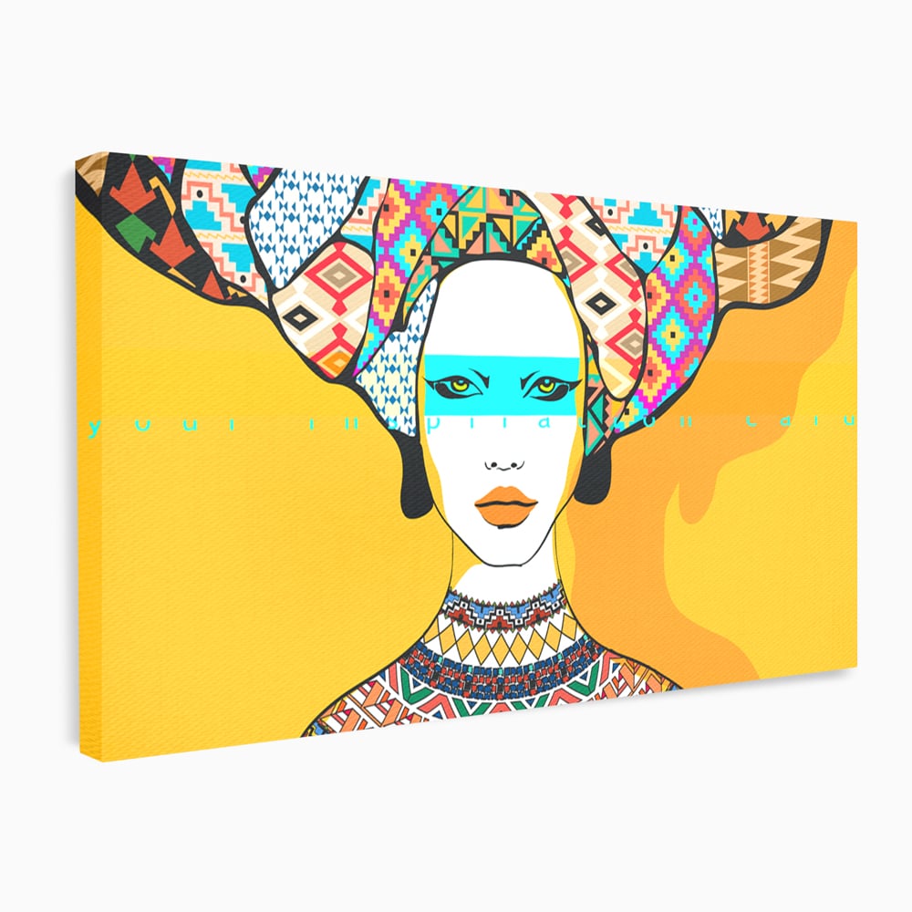 Tablou canvas cu ilustratie digitala cu femeie africana, fara rama, pe sasiu de lemn