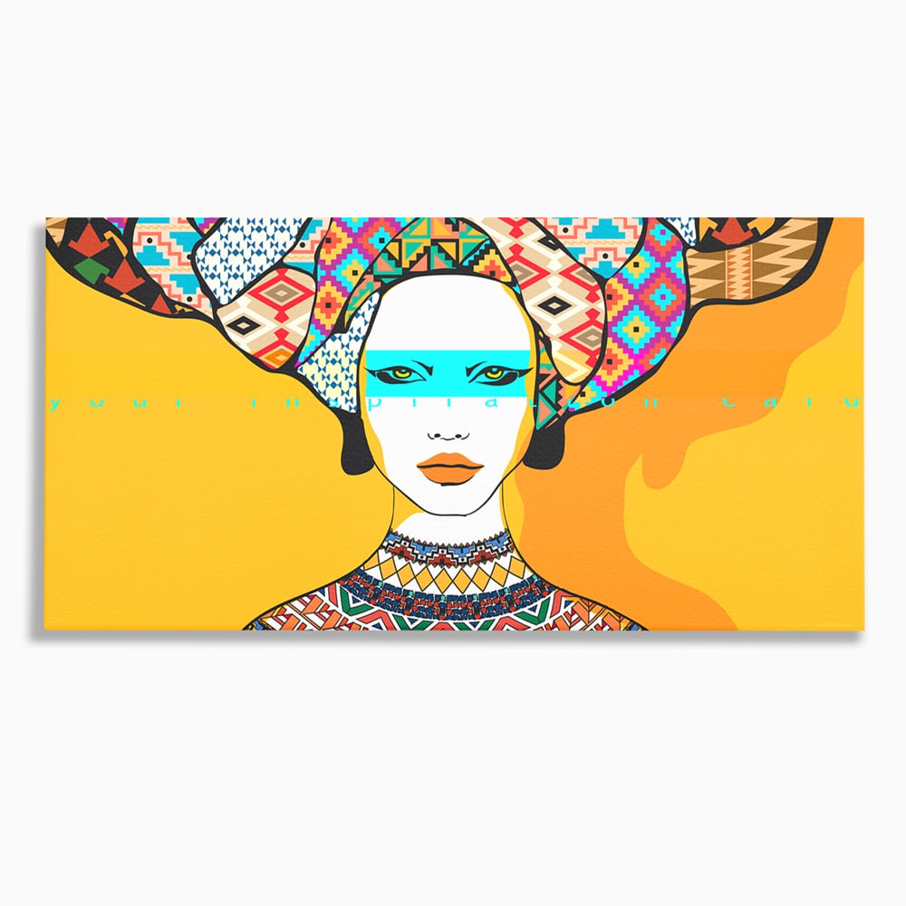 Tablou canvas cu ilustratie digitala cu femeie africana, fara rama, pe sasiu de lemn