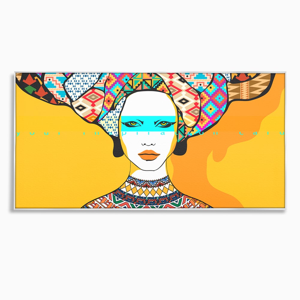Tablou canvas cu ilustratie digitala cu femeie africana, in rama de aluminiu argintiu
